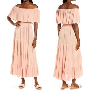 Elan swim cover up pink tiered dress. Small